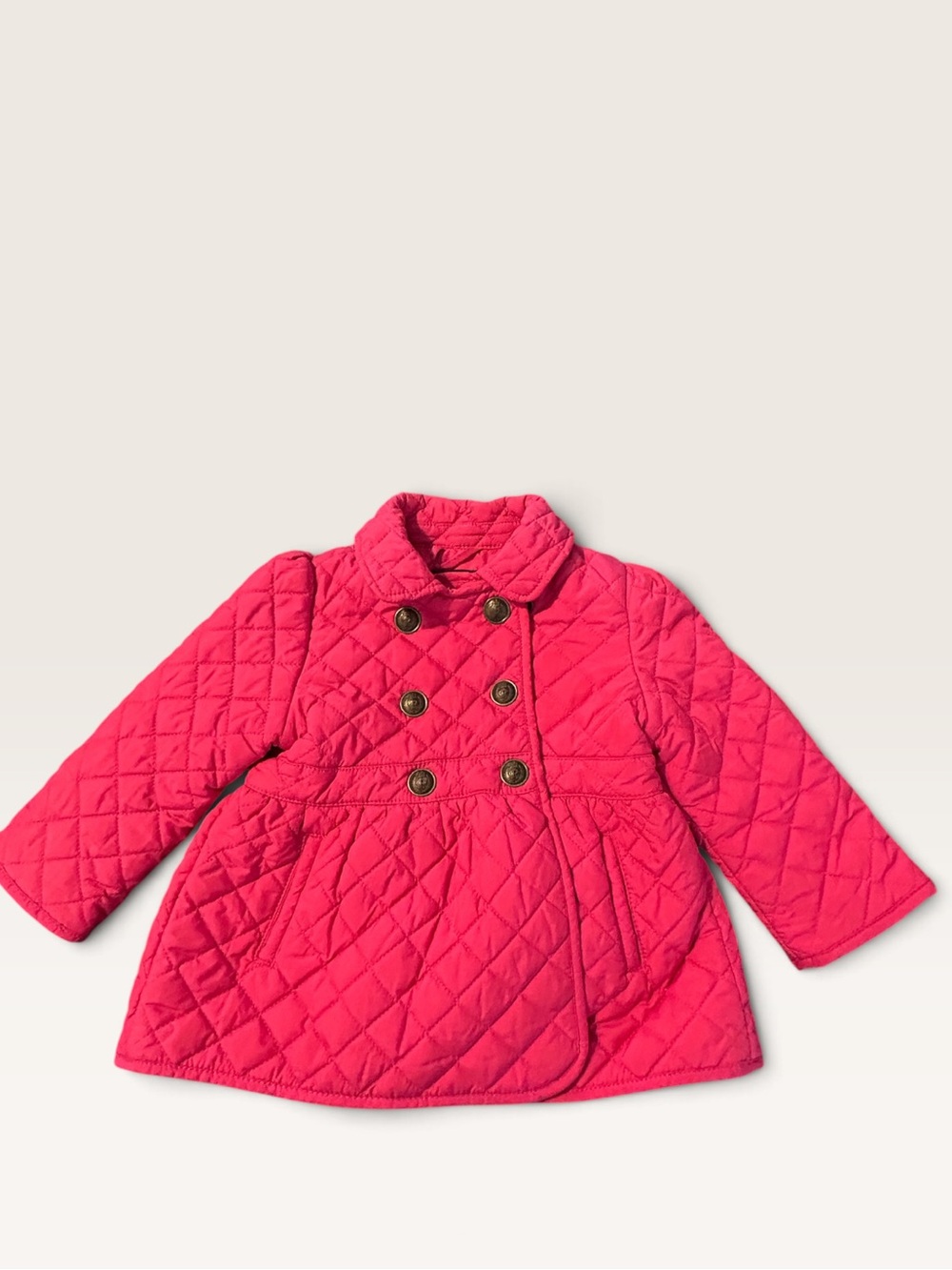 Ralph Lauren Baby Girls Quilted Peplum Coat Hot Pink Double Breasted 18m
